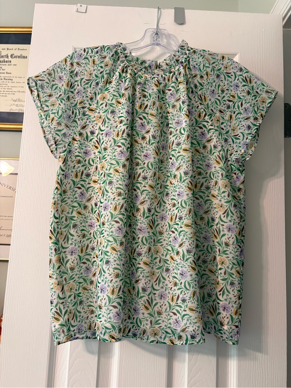 Ann Taylor  Floral Puff-Sleeve Top - Green & Lavender